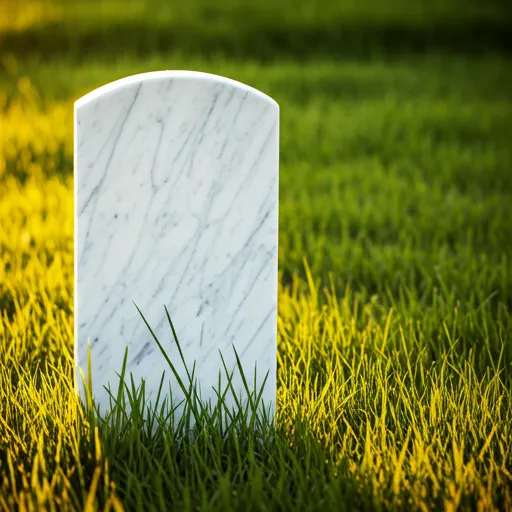 A beautifully cleaned white marble headstone standing bright against a lush green grass background